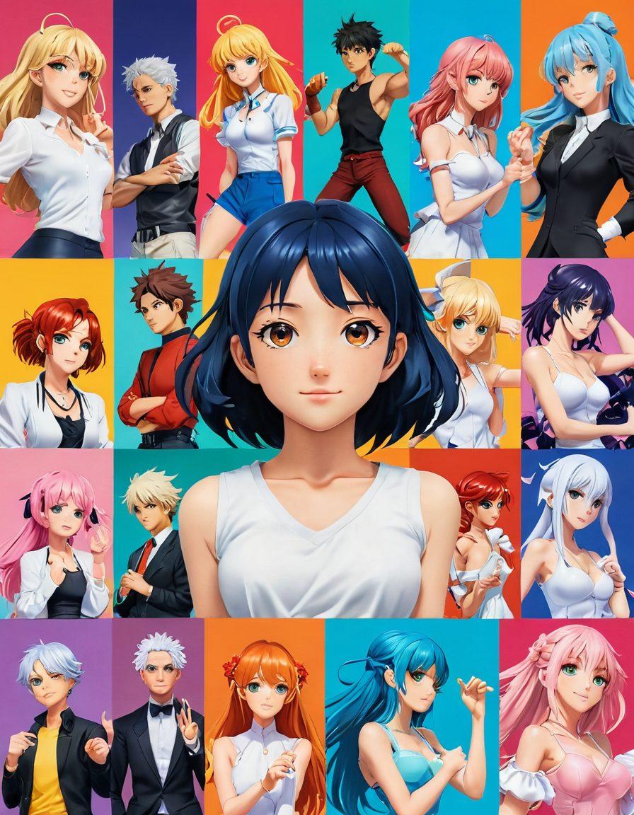 A collage of vibrant illustrations showcasing the evolution of adult-themed anime and manga, featuring playful characters in dynamic poses, a blend of fantasy and realism, with contrasting elements representing innocence and seduction, all set against a dreamy, colorful backdrop. super-realistic. vibrant colors. 3D.